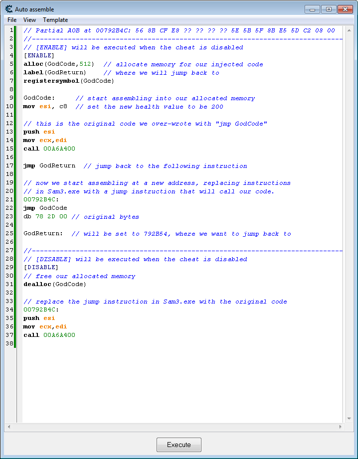 Auto Assembler Example 2 Cheat Engine